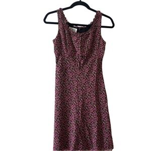 Vintage 90s YVES COSSETTE DEPECHE Floral Mini Dress Bow Pink Black Size 2